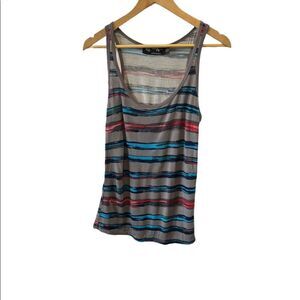 CHADO Grey Striped Lightweight Scoop Neck Loose Fit Casual Tank Top L